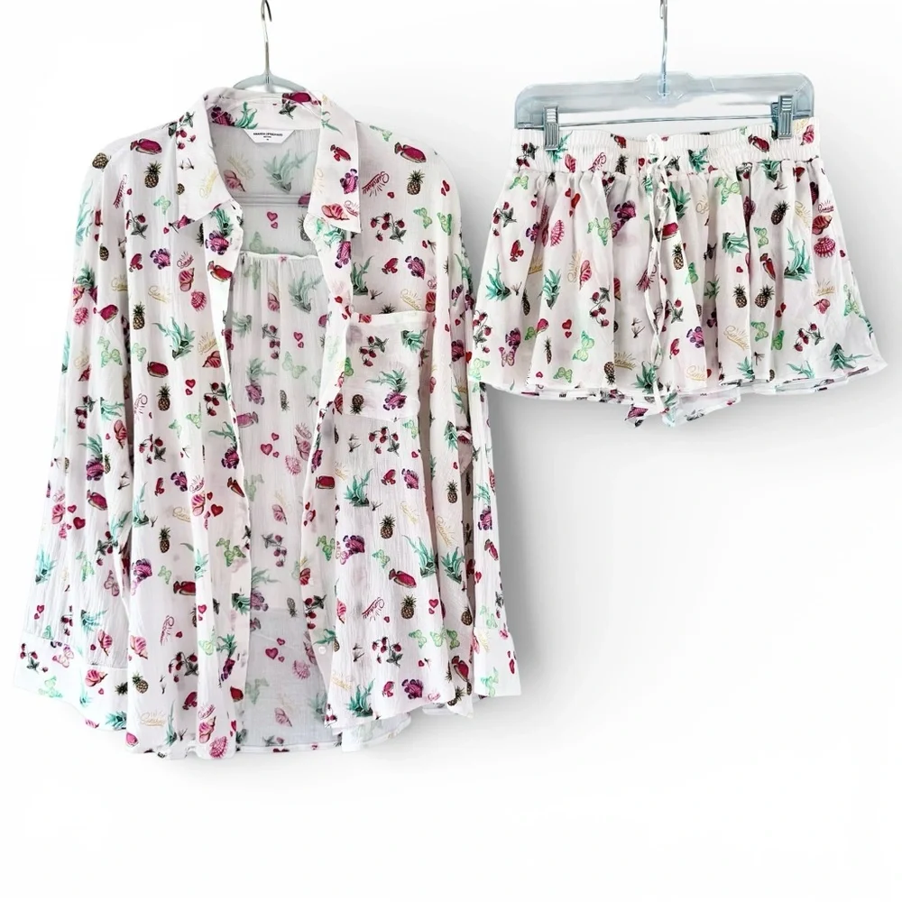 Amanda Uprichard Brio Cover Up Top & Shorts Set Fruit Salad Print Size M/L - Picture 4 of 10